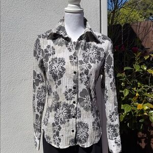 Orvis Black and White Floral Button-Down Shirt